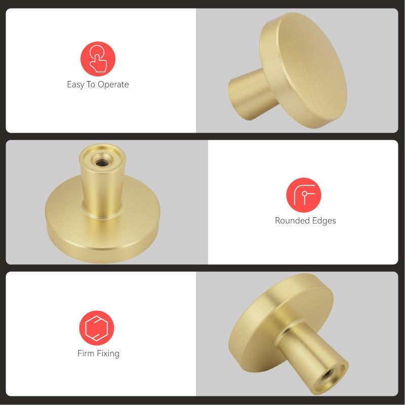 homdiy 10 Pack Gold Cabinet Knobs Round Brushed Brass Kitchen Handles Zinc Alloy Metal Hardware for Dresser Drawer Desk Cupboard - Image 4